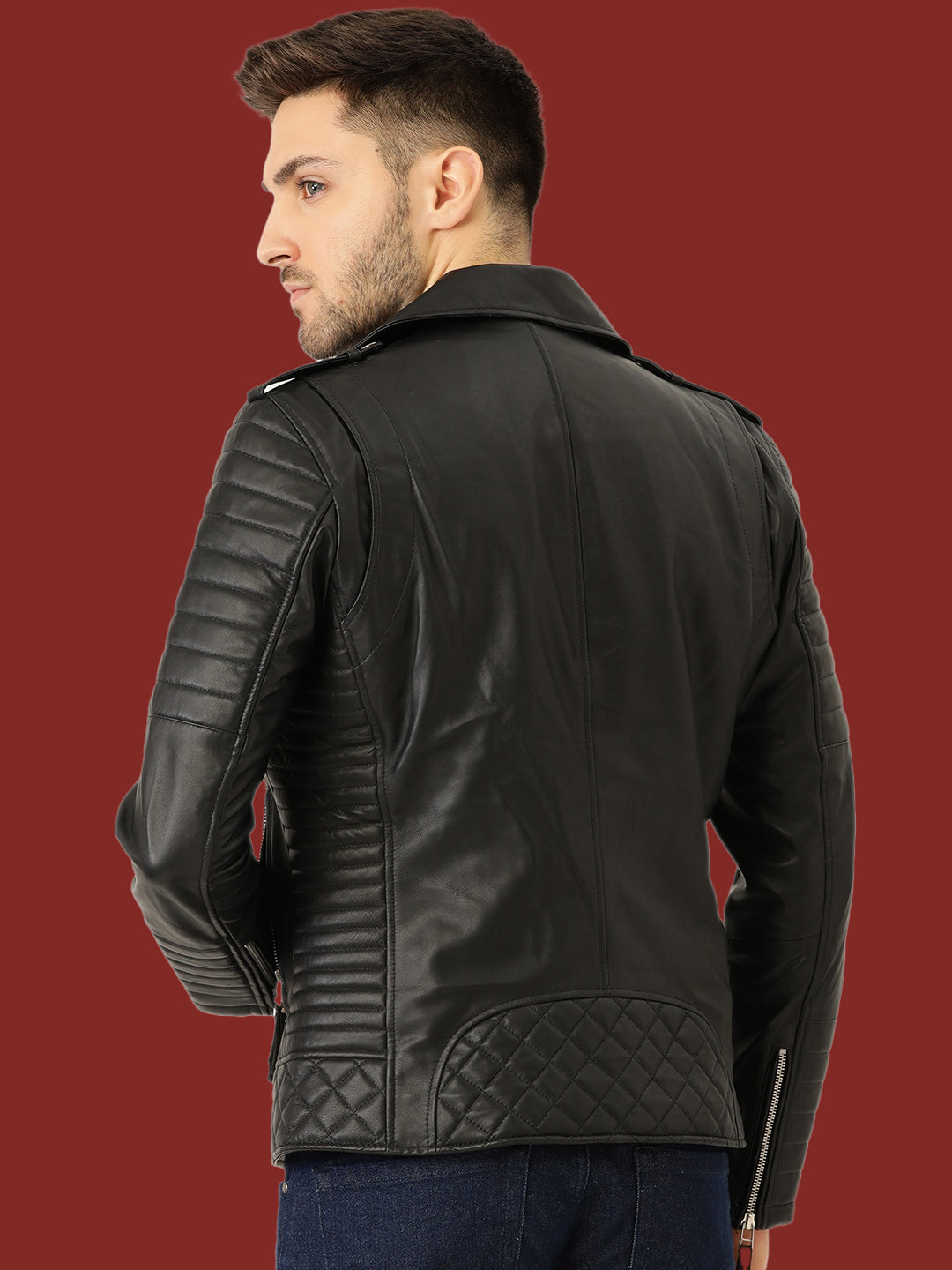 Leather Retail® Men's Faux Leather Motorcycle Fashion Biker Style(LRM30BL)