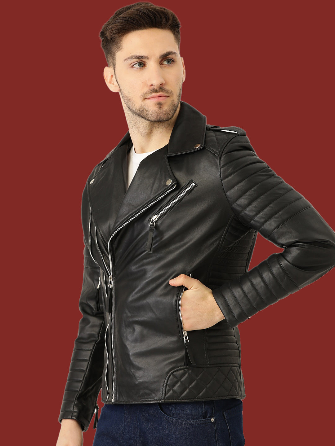 Leather Retail® Men's Faux Leather Motorcycle Fashion Biker Style(LRM30BL)