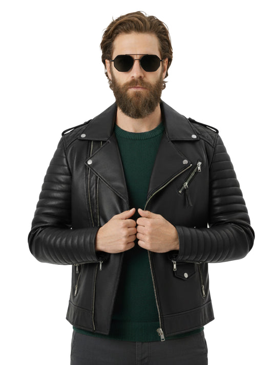 Leather Retail® Men's Faux Leather Motorcycle Fashion Biker Style ( LRAIM30BL )
