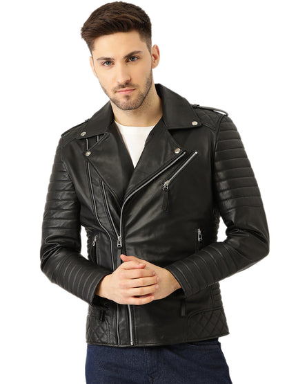 Leather Retail® Men's Faux Leather Motorcycle Fashion Biker Style(LRM30BL)