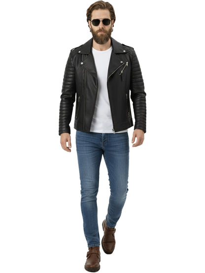Leather Retail® Men's Faux Leather Motorcycle Fashion Biker Style ( LRAIM30BL )