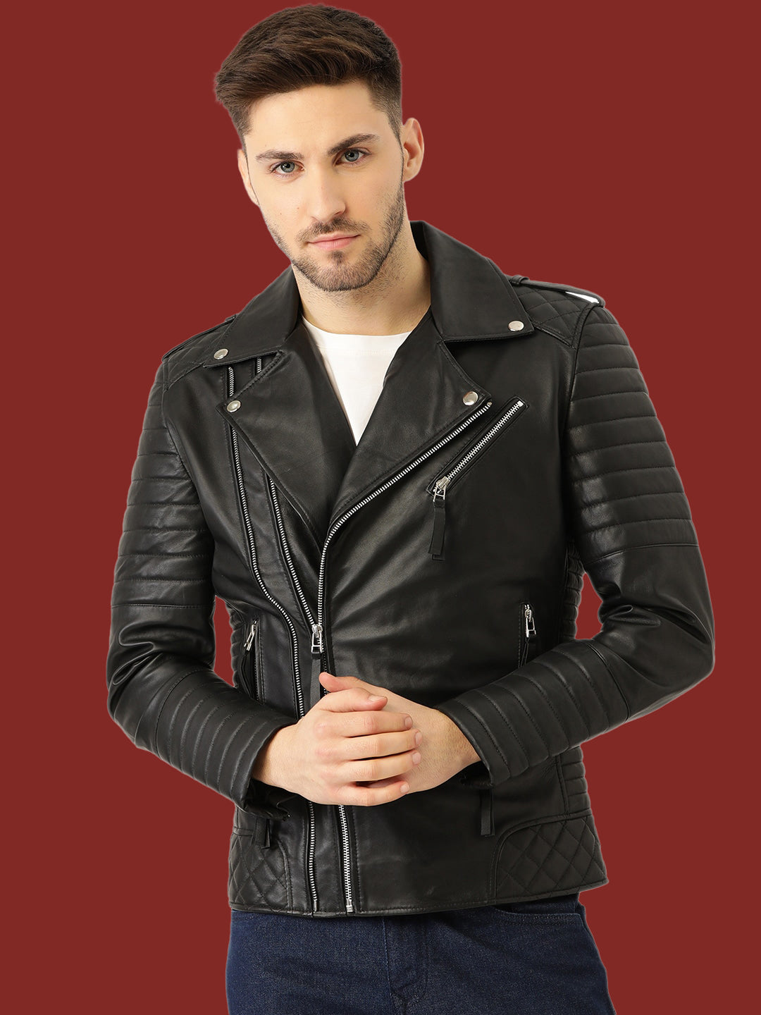 Leather Retail® Men's Faux Leather Motorcycle Fashion Biker Style(LRM30BL)