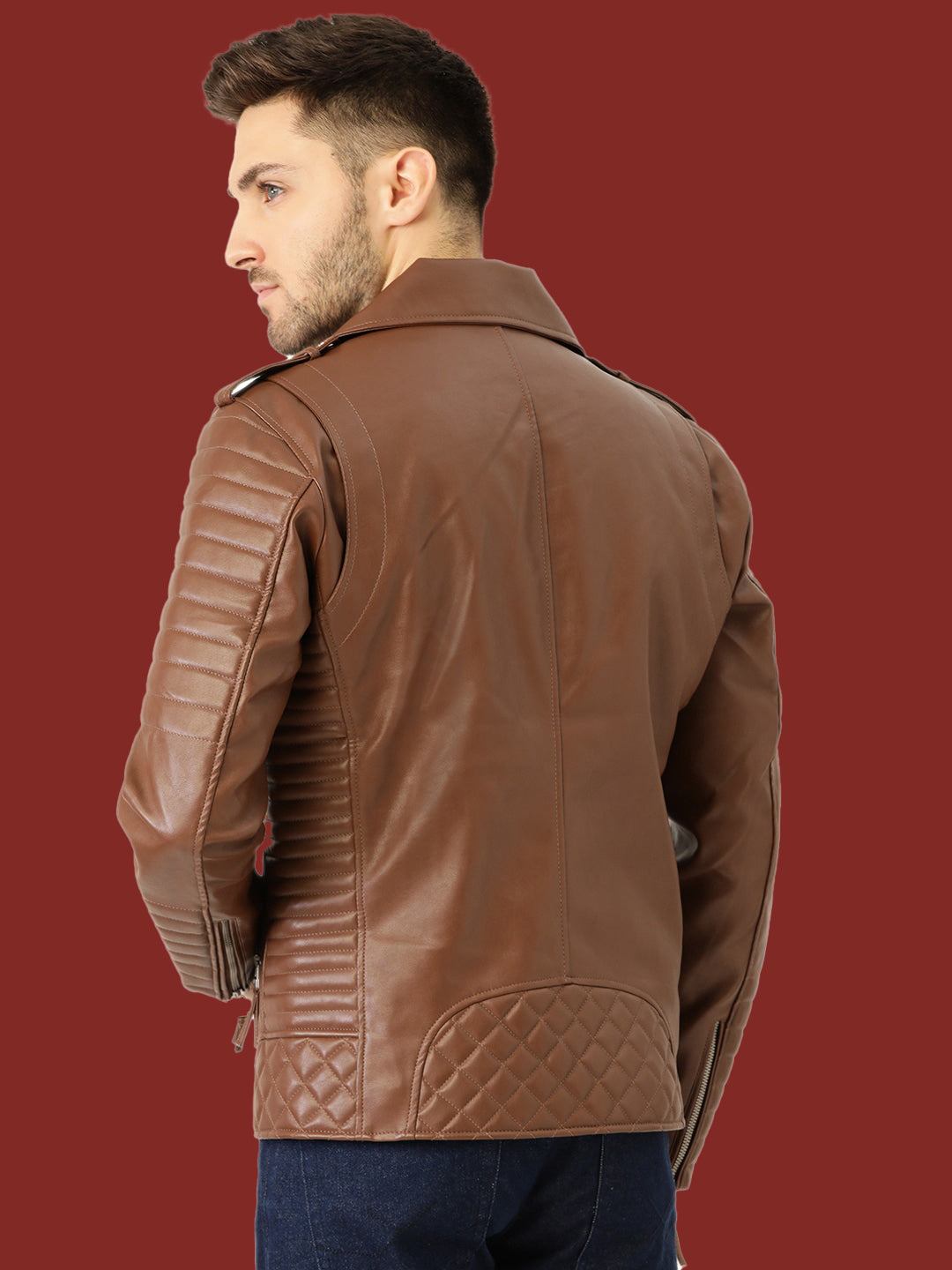 Leather Retail® Men's Solid Biker Jacket(LRM30BR)