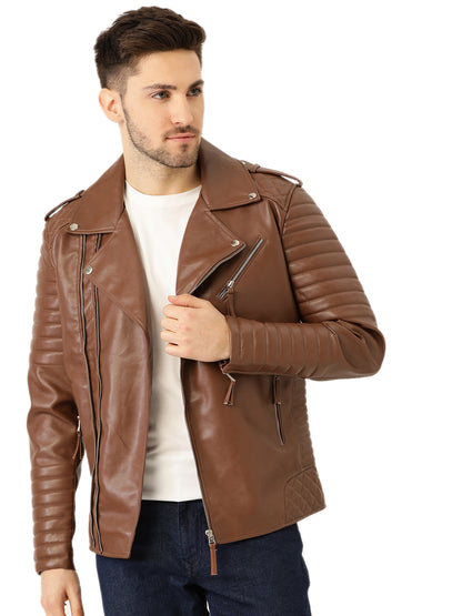 Leather Retail® Men's Solid Biker Jacket(LRM30BR)