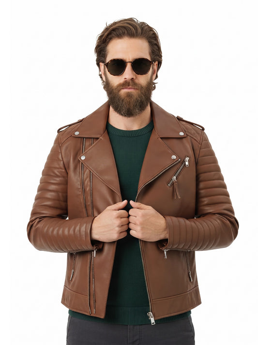 Leather Retail® Men's Solid Biker Jacket