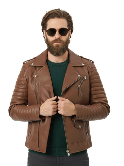 Leather Retail® Men's Solid Biker Jacket ( LRAIM30BR )