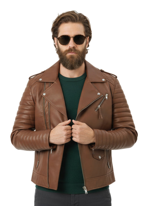 Leather Retail® Men's Solid Biker Jacket ( LRAIM30BR )