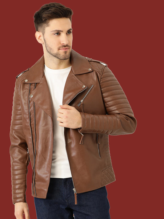 Leather Retail® Men's Solid Biker Jacket(LRM30BR)