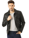 Leather Retail Men's Solid Biker Jacket (LRM33BL)