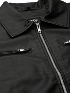 Leather Retail Men's Solid Biker Jacket (LRAIM33BL)