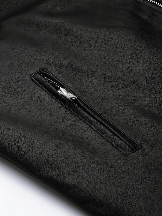 Leather Retail Men's Solid Biker Jacket (LRAIM33BL)