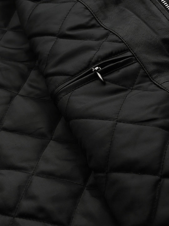 Leather Retail Men's Solid Biker Jacket (LRAIM33BL)