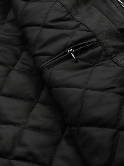 Leather Retail Men's Solid Biker Jacket (LRAIM33BL)