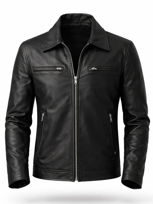 Leather Retail Men's Solid Biker Jacket