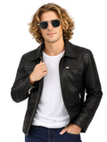 Leather Retail Men's Solid Biker Jacket (LRAIM33BL)