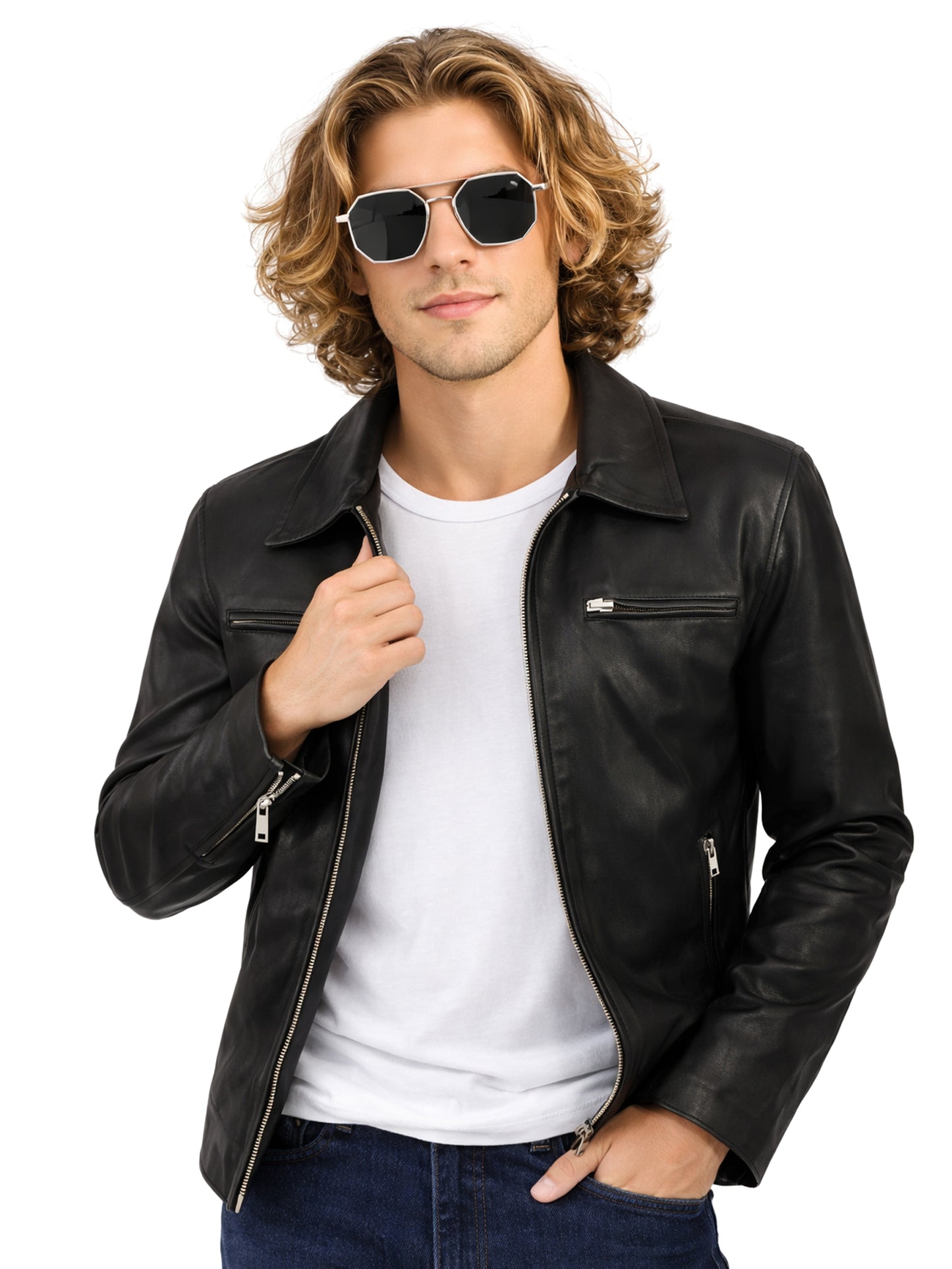 Leather Retail Men's Solid Biker Jacket (LRAIM33BL)