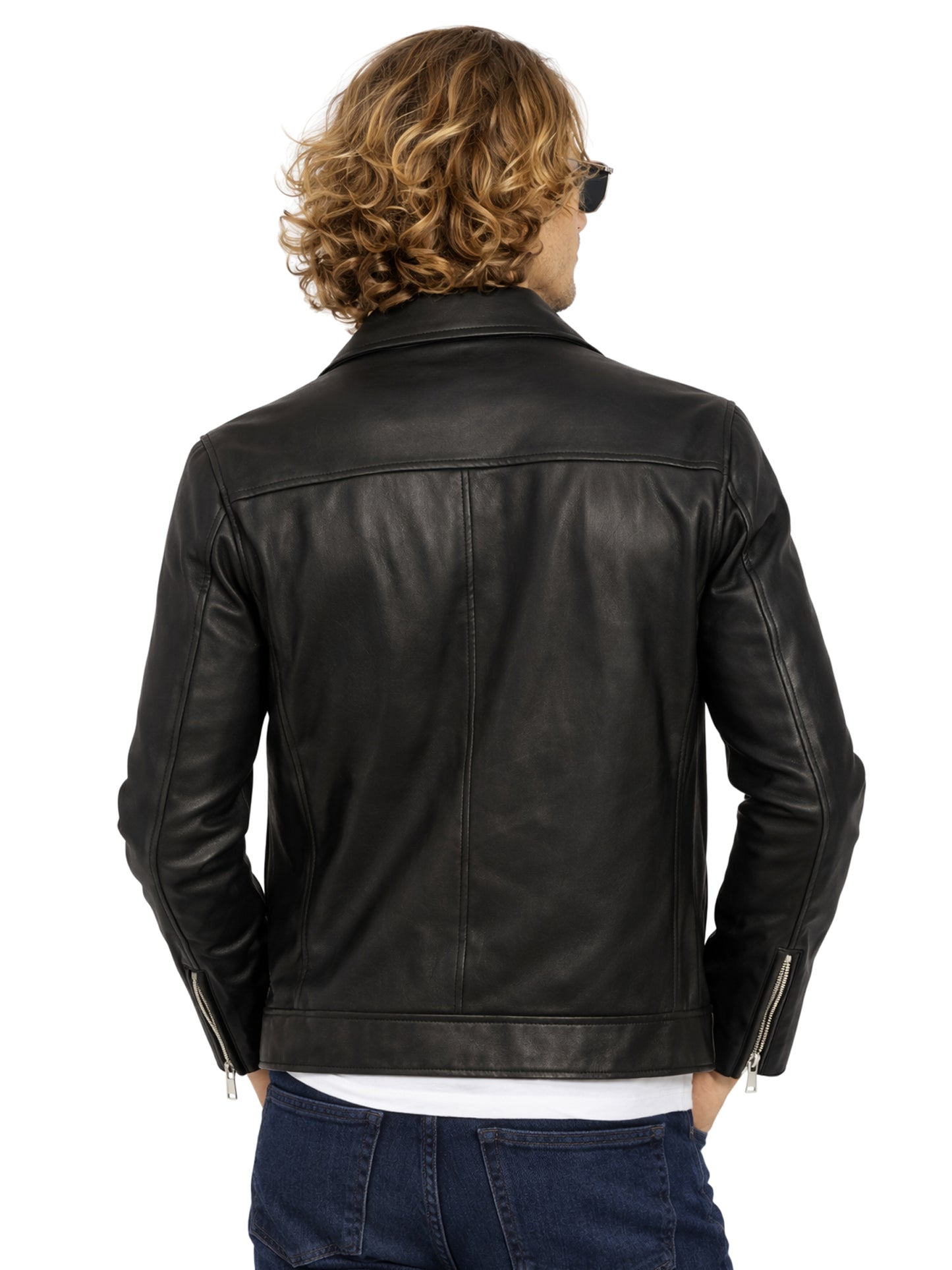 Leather Retail Men's Solid Biker Jacket (LRAIM33BL)