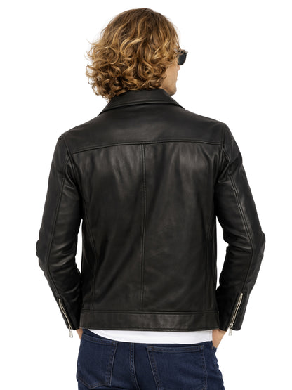 Leather Retail Men's Solid Biker Jacket (LRAIM33BL)