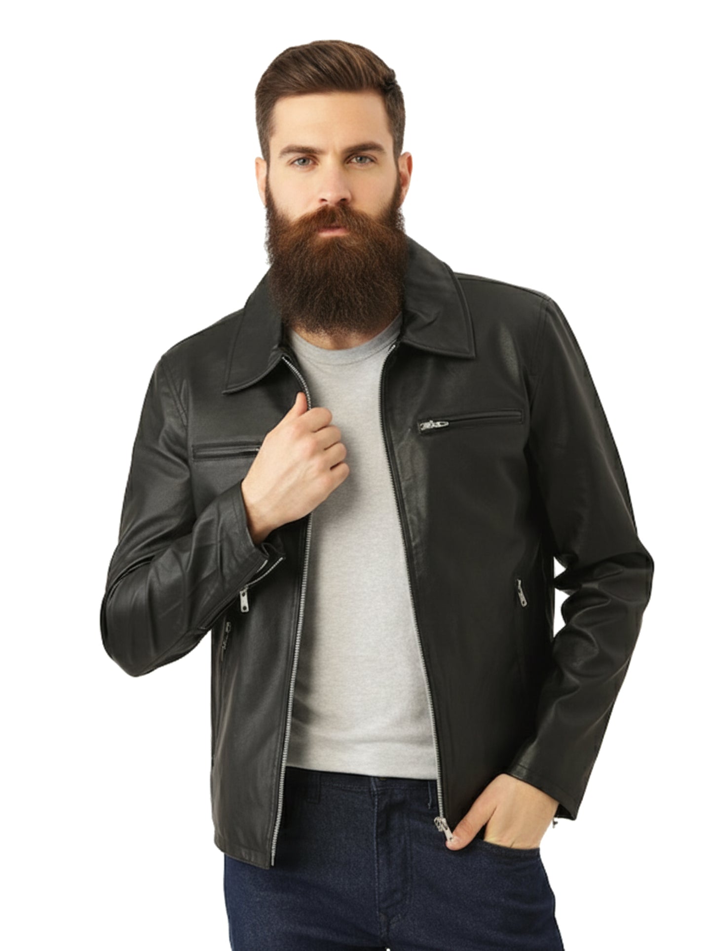 Leather Retail Men's Solid Biker Jacket (LRAIM33BL)