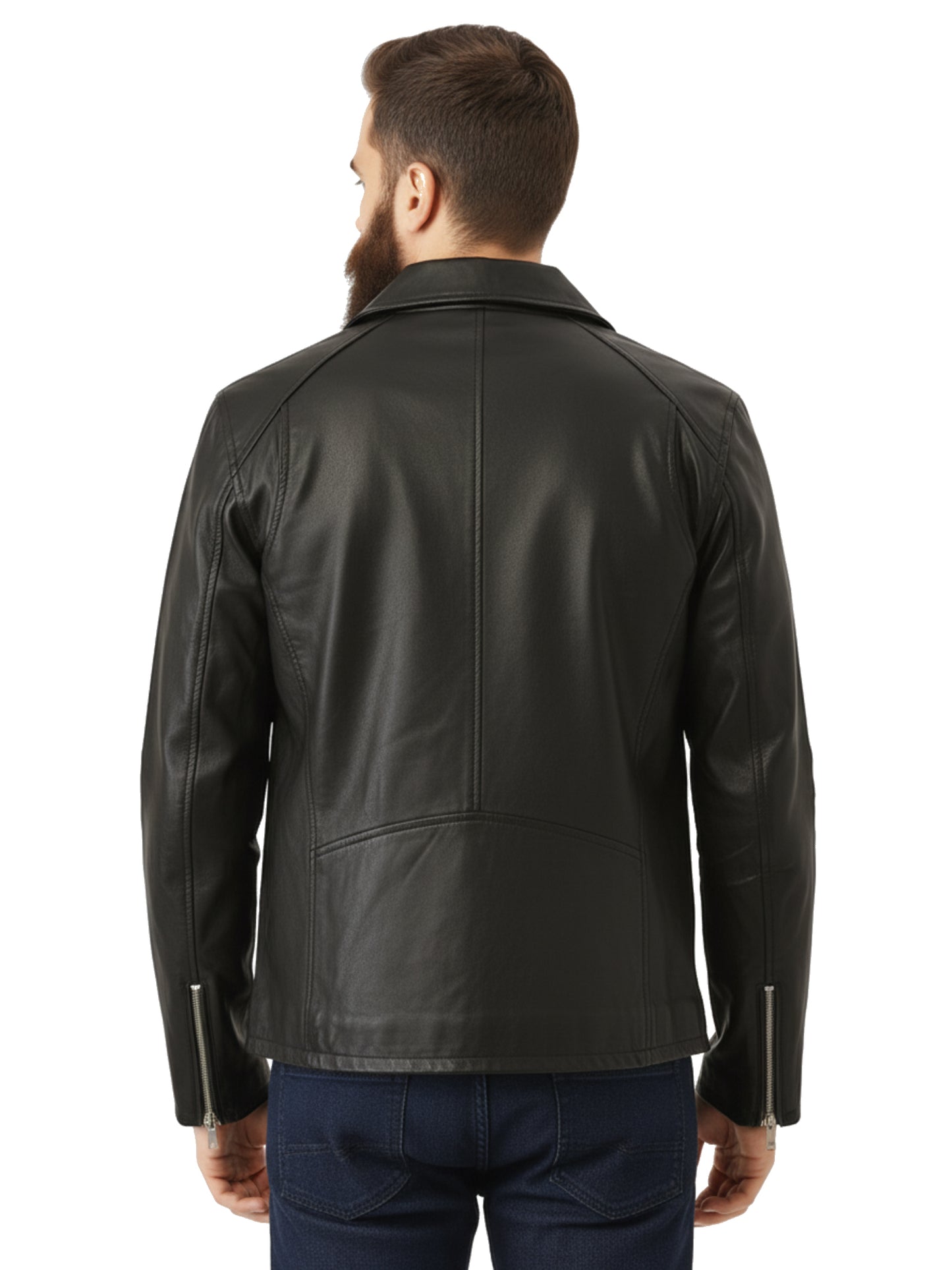 Leather Retail Men's Solid Biker Jacket (LRAIM33BL)