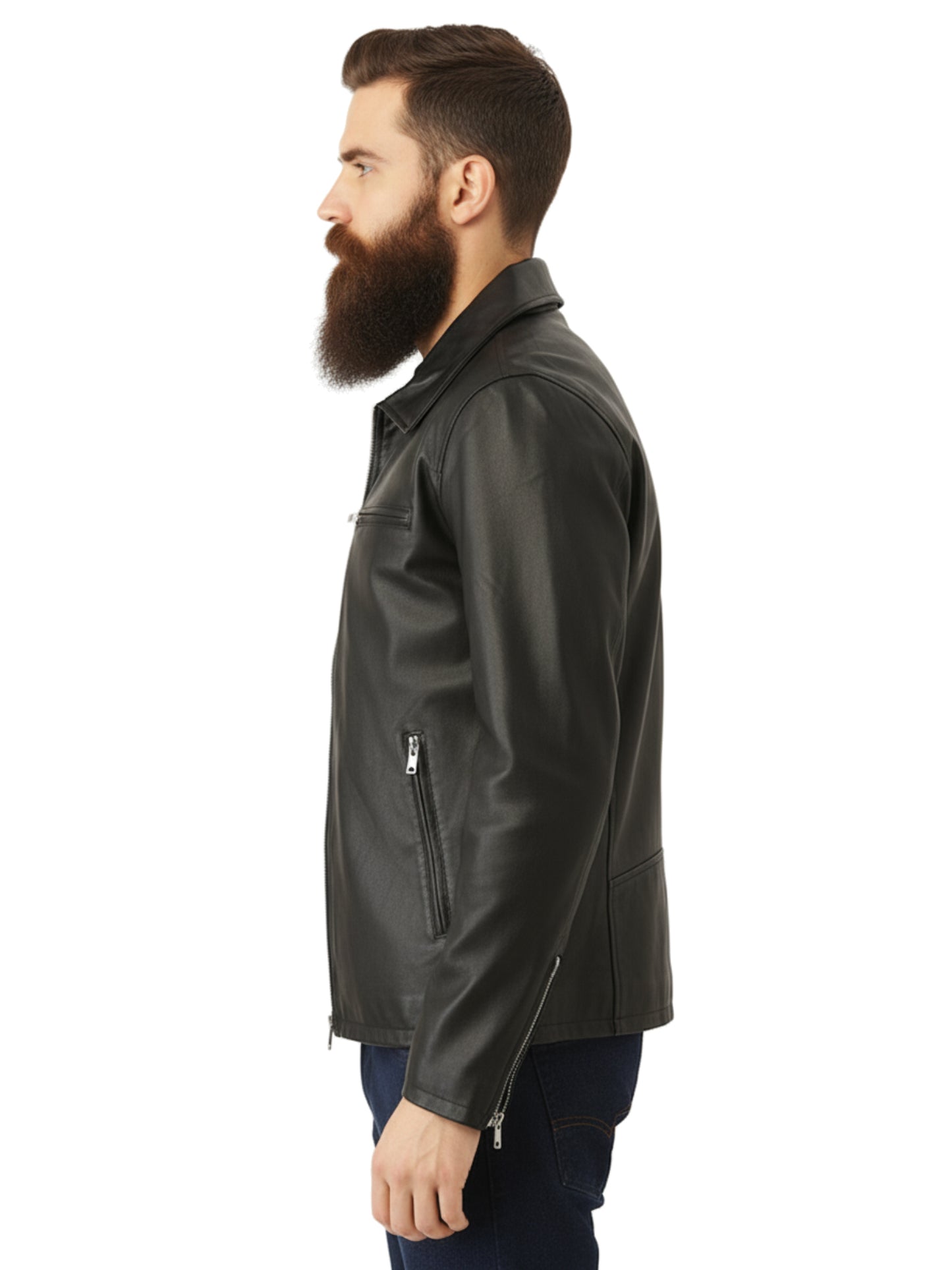 Leather Retail Men's Solid Biker Jacket (LRAIM33BL)