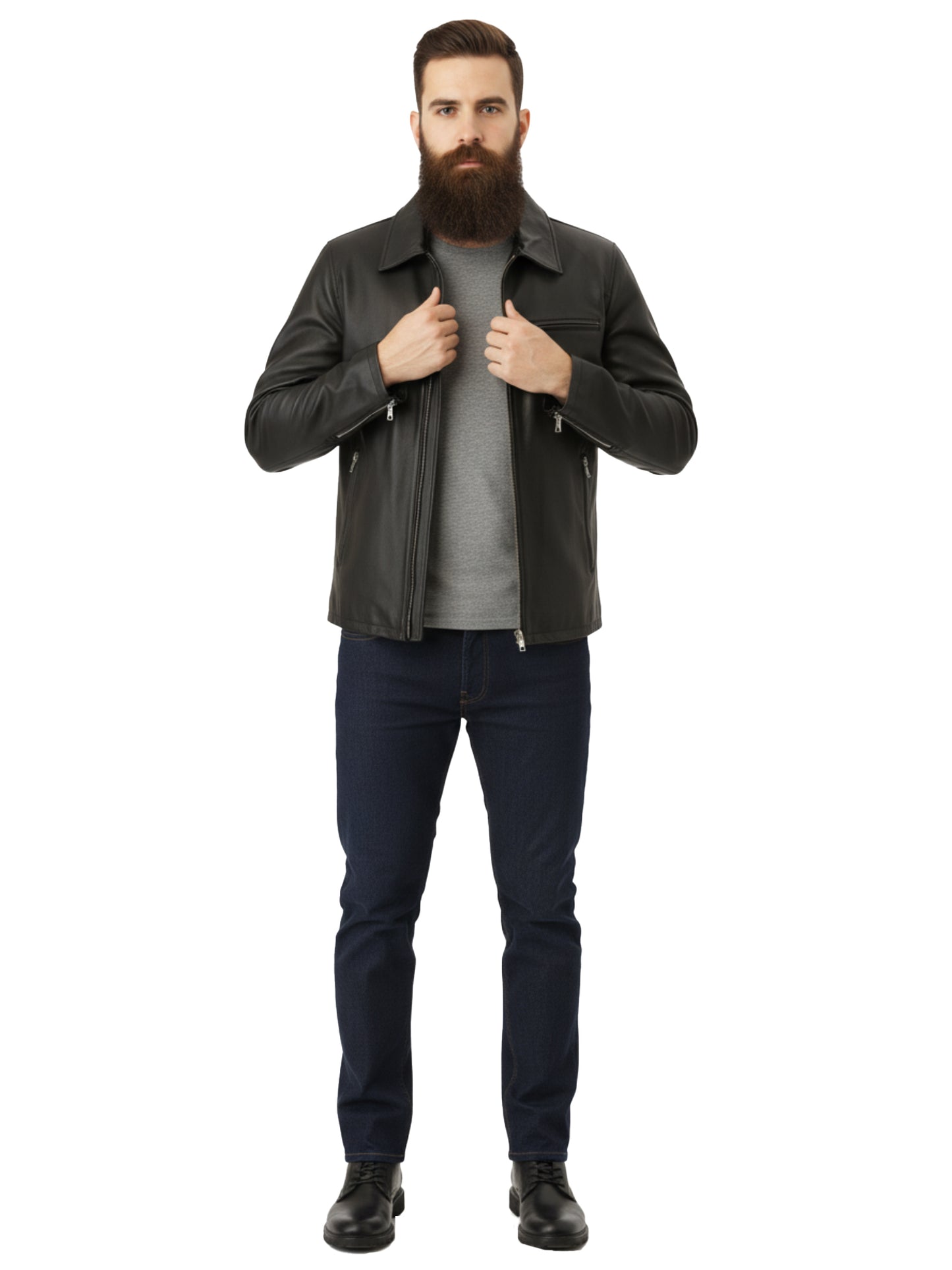 Leather Retail Men's Solid Biker Jacket (LRAIM33BL)