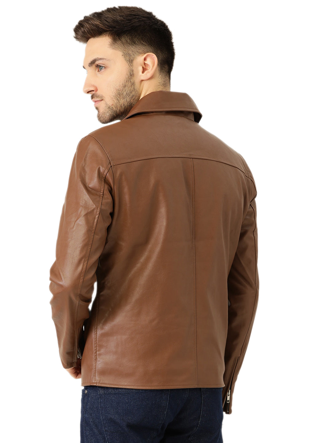 Leather Retail Men's Solid Biker Jacket ( LRM33BR )