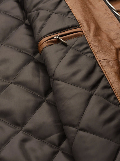 Leather Retail Men's Solid Biker Jacket ( LRAIM33BR )