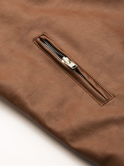 Leather Retail Men's Solid Biker Jacket