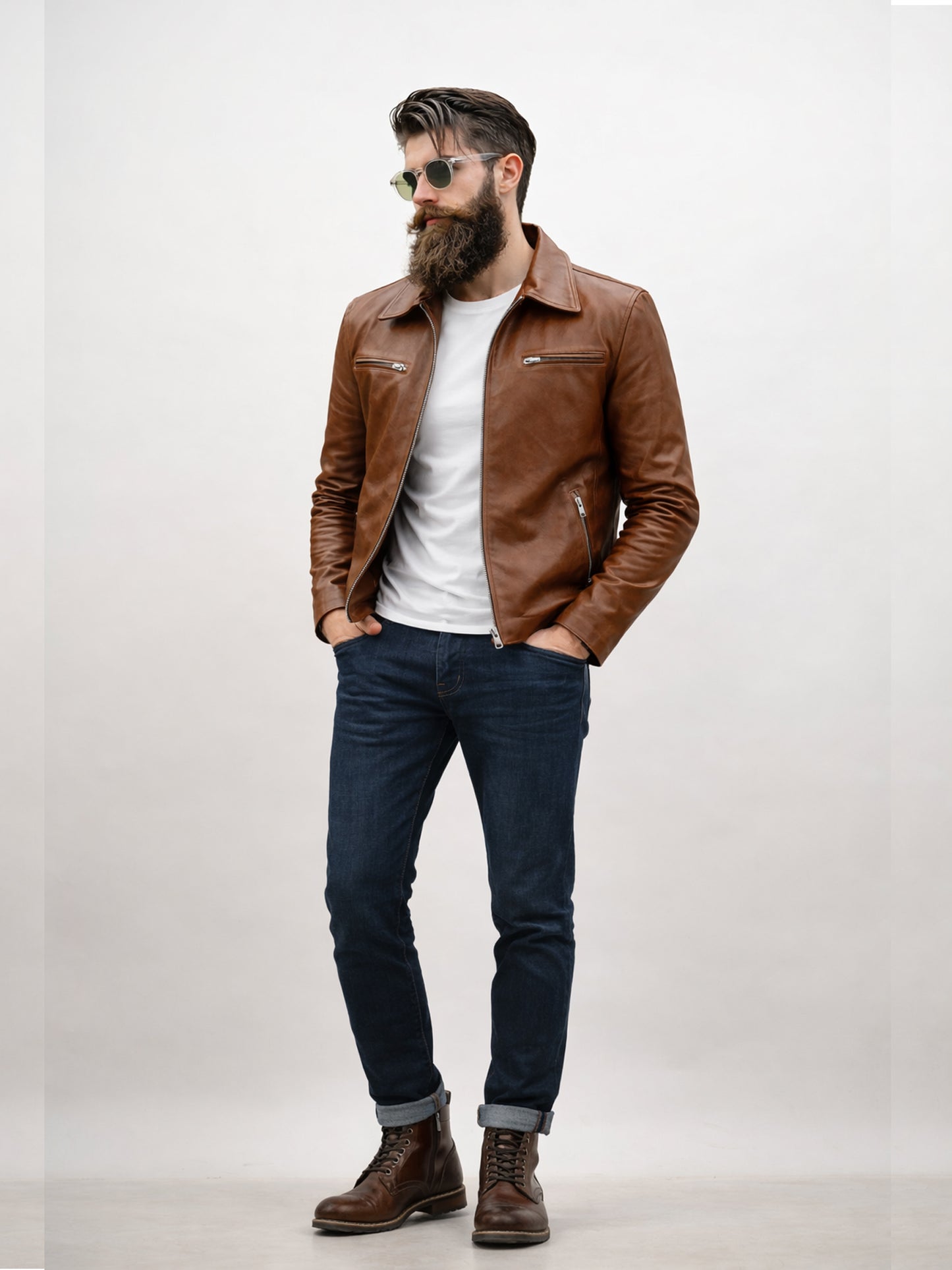 Leather Retail Men's Solid Biker Jacket ( LRAIM33BR )