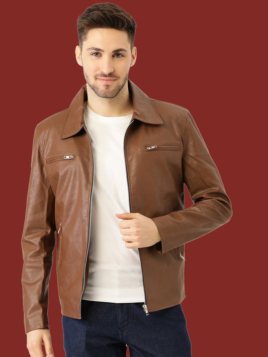 Leather Retail Men's Solid Biker Jacket (LRM33BR)