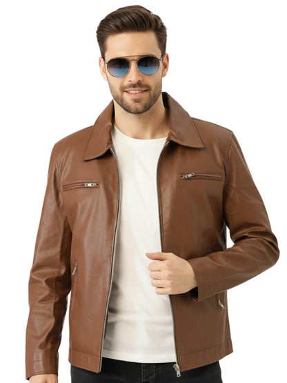 Leather Retail Men's Solid Biker Jacket ( LRAIM33BR )