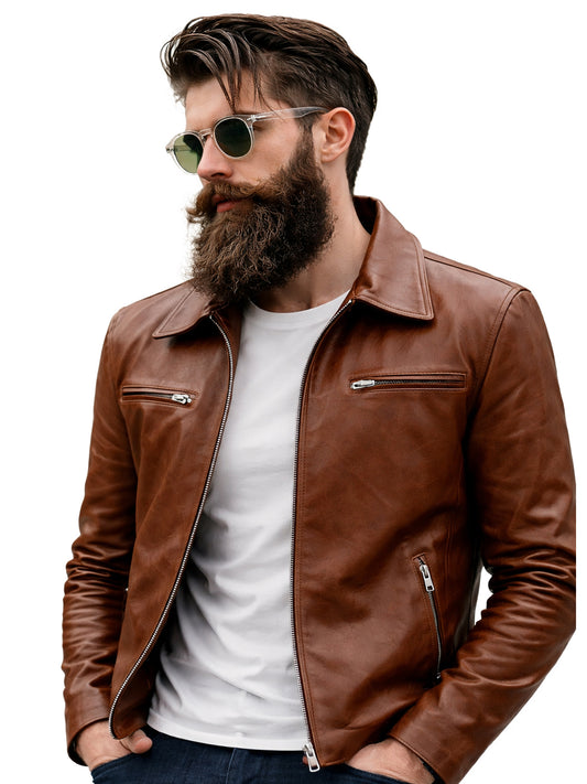 Leather Retail Men's Solid Biker Jacket ( LRAIM33BR )