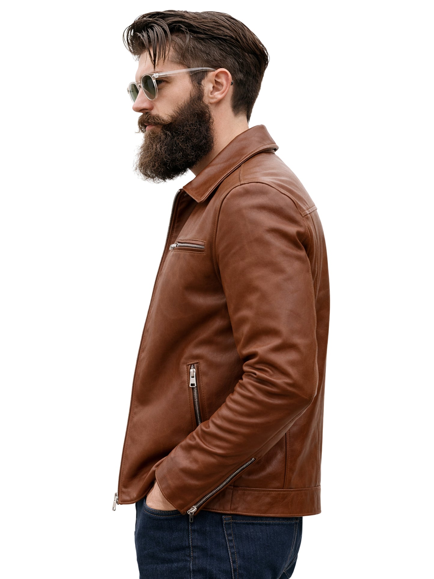 Leather Retail Men's Solid Biker Jacket ( LRAIM33BR )