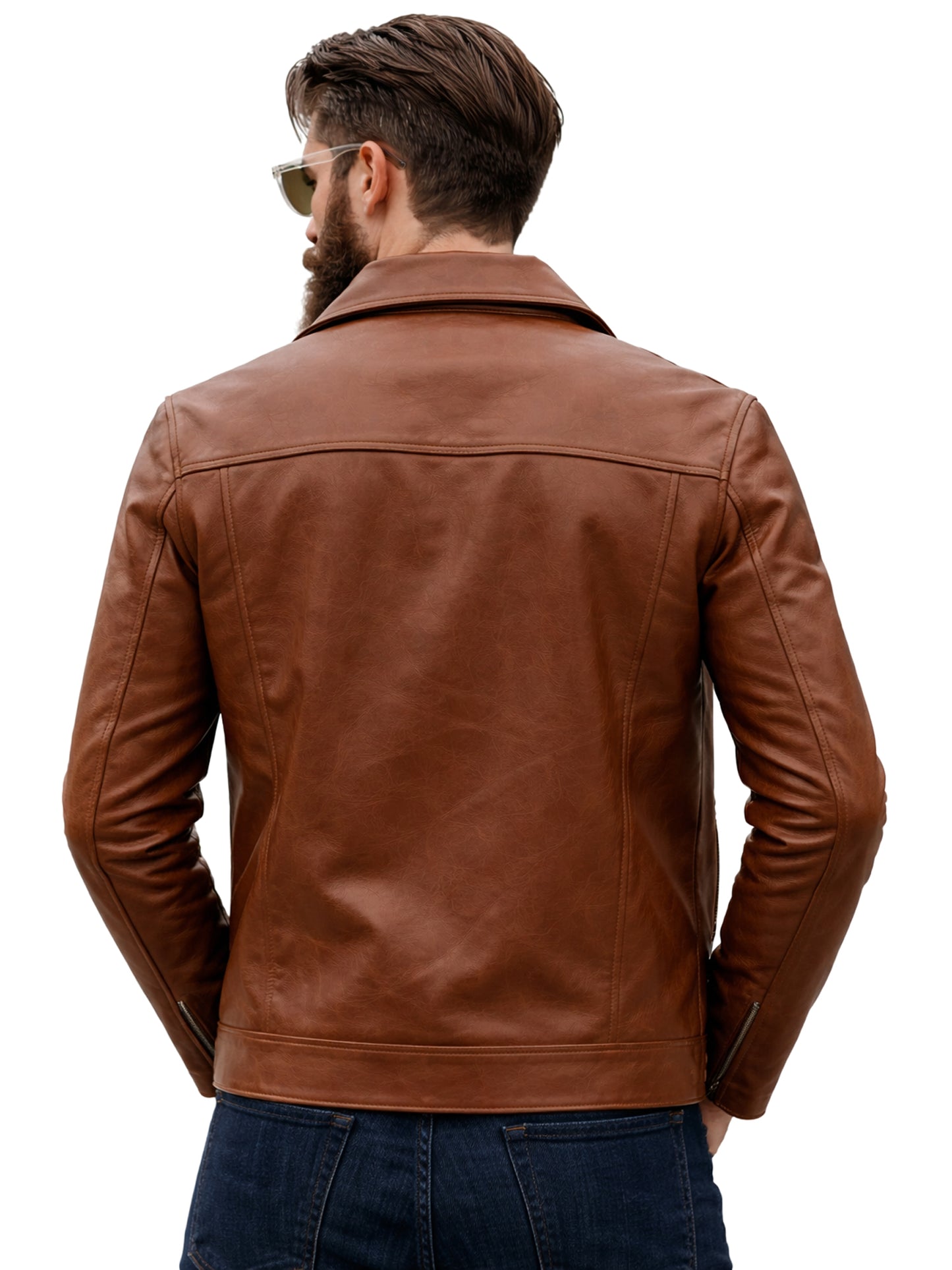 Leather Retail Men's Solid Biker Jacket ( LRAIM33BR )