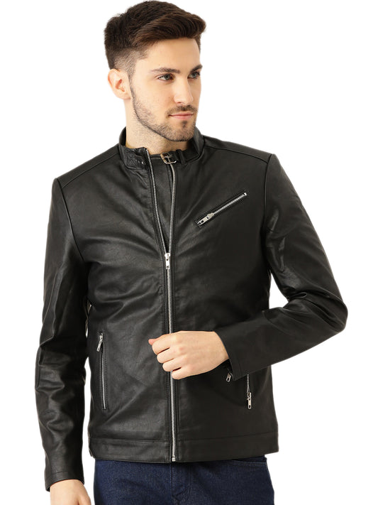 Leather Retail® Men's Faux Leather Motorcycle Fashion Biker Style(LRM34BL)