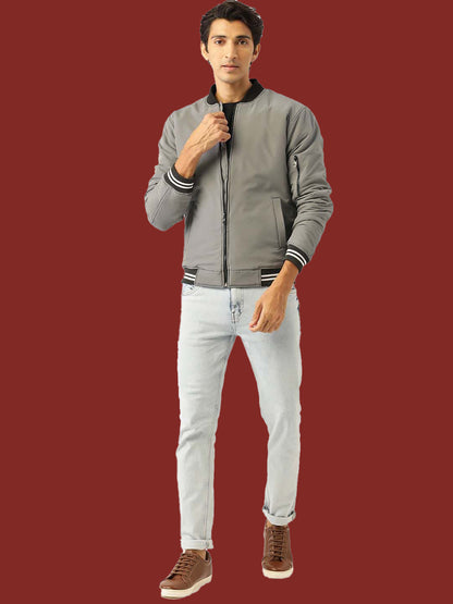 Leather Retail® Mens Solid Polyester Winter Jacket Grey Color(LRM35GE)