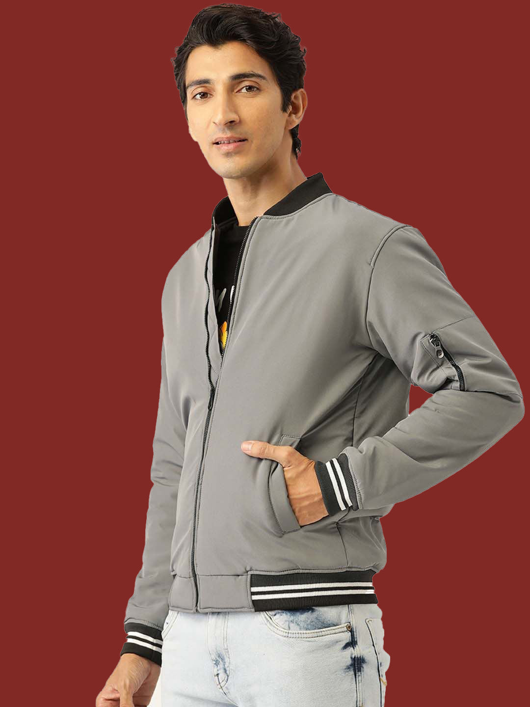 Leather Retail® Mens Solid Polyester Winter Jacket Grey Color(LRM35GE)