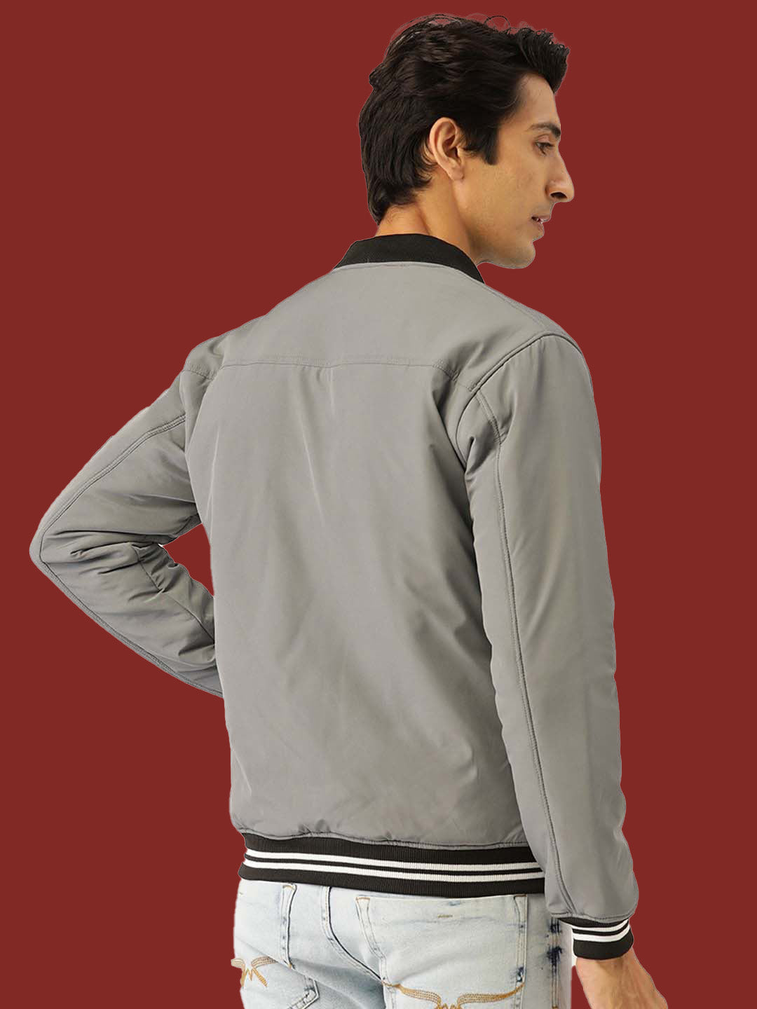 Leather Retail® Mens Solid Polyester Winter Jacket Grey Color(LRM35GE)