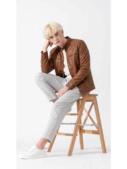 Leather Retail Biker Brown Jacket for Men's