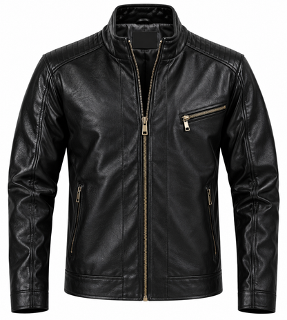Leather Retail Full Sleeve Men's PU Black Jacket