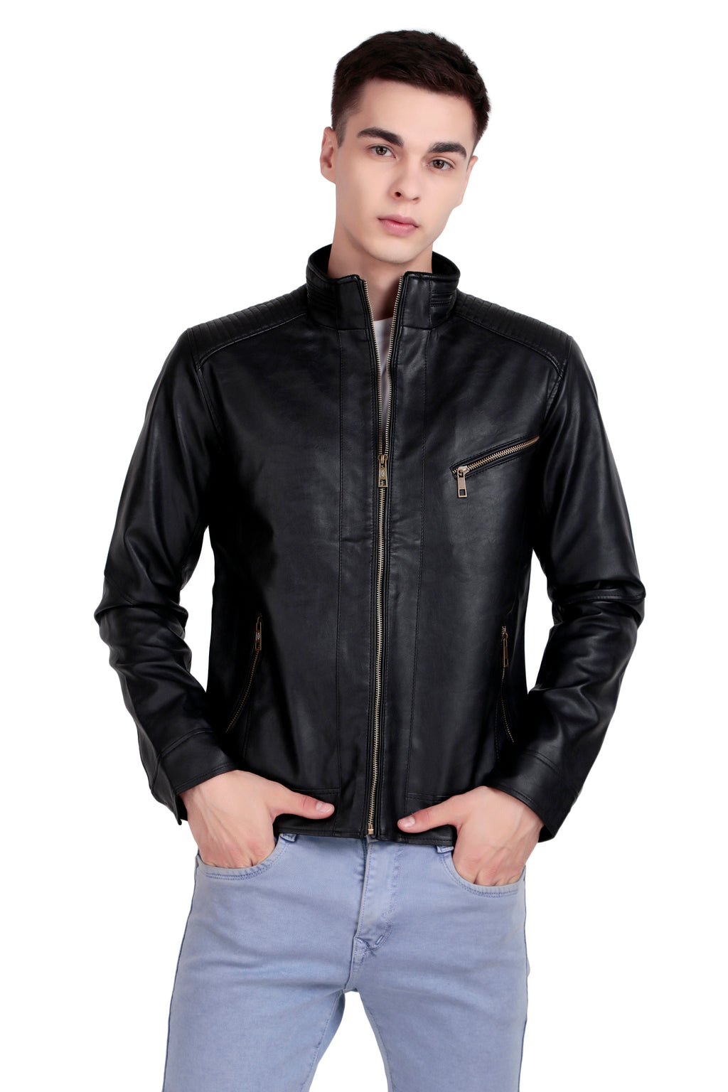 Leather Retail Full Sleeve Men's PU Black Jacket ( LRM48BL )