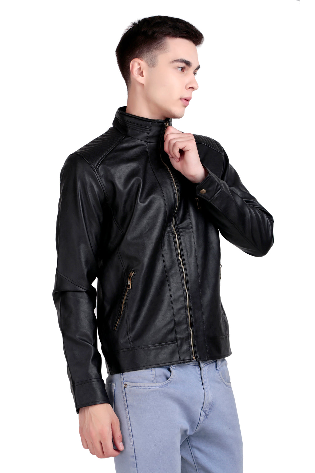 Leather Retail Full Sleeve Men's PU Black Jacket ( LRM48BL )