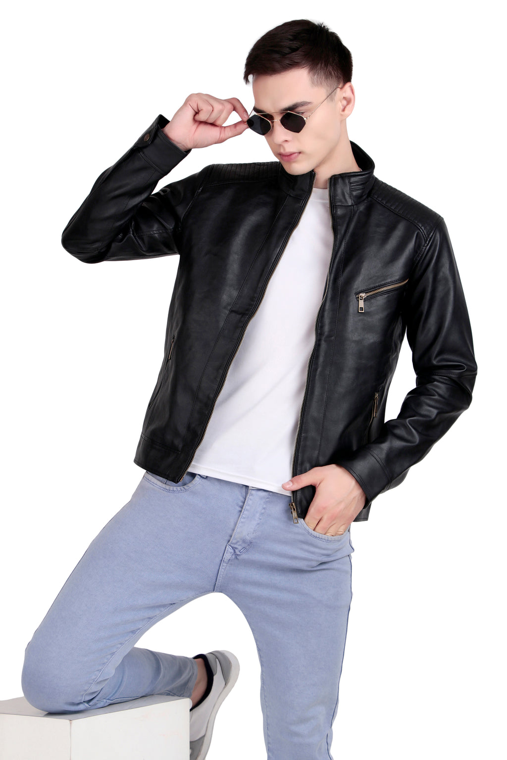 Leather Retail Full Sleeve Men's PU Black Jacket ( LRM48BL )