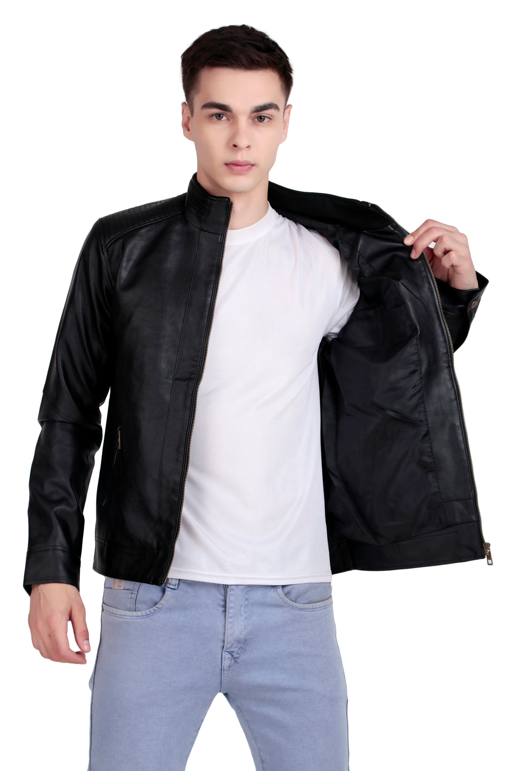 Leather Retail Full Sleeve Men's PU Black Jacket ( LRM48BL )