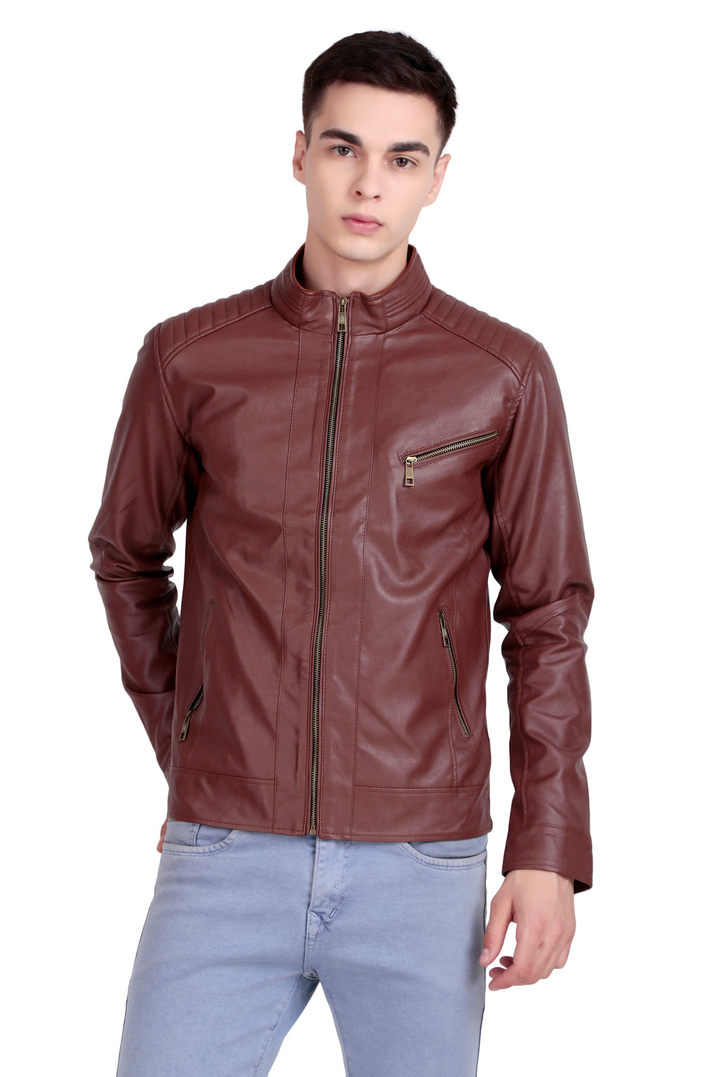 Leather Retail Full Sleeve Men's PU Brown Jacket ( LRM48BR )