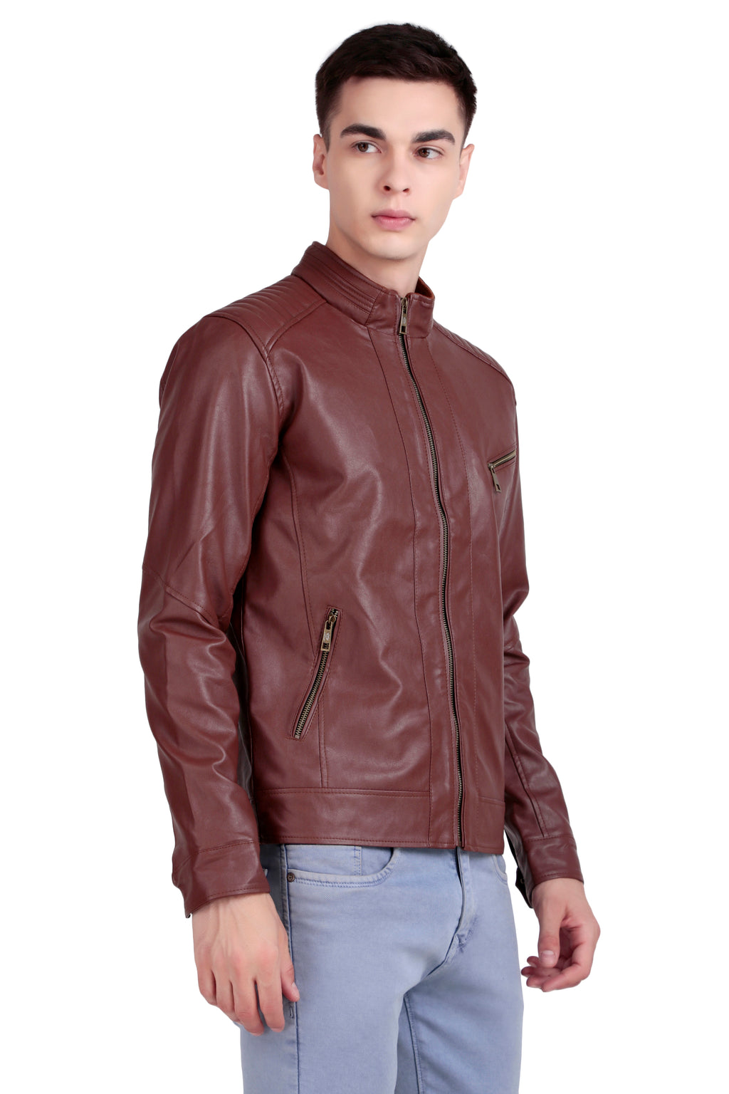 Leather Retail Full Sleeve Men's PU Brown Jacket ( LRM48BR )