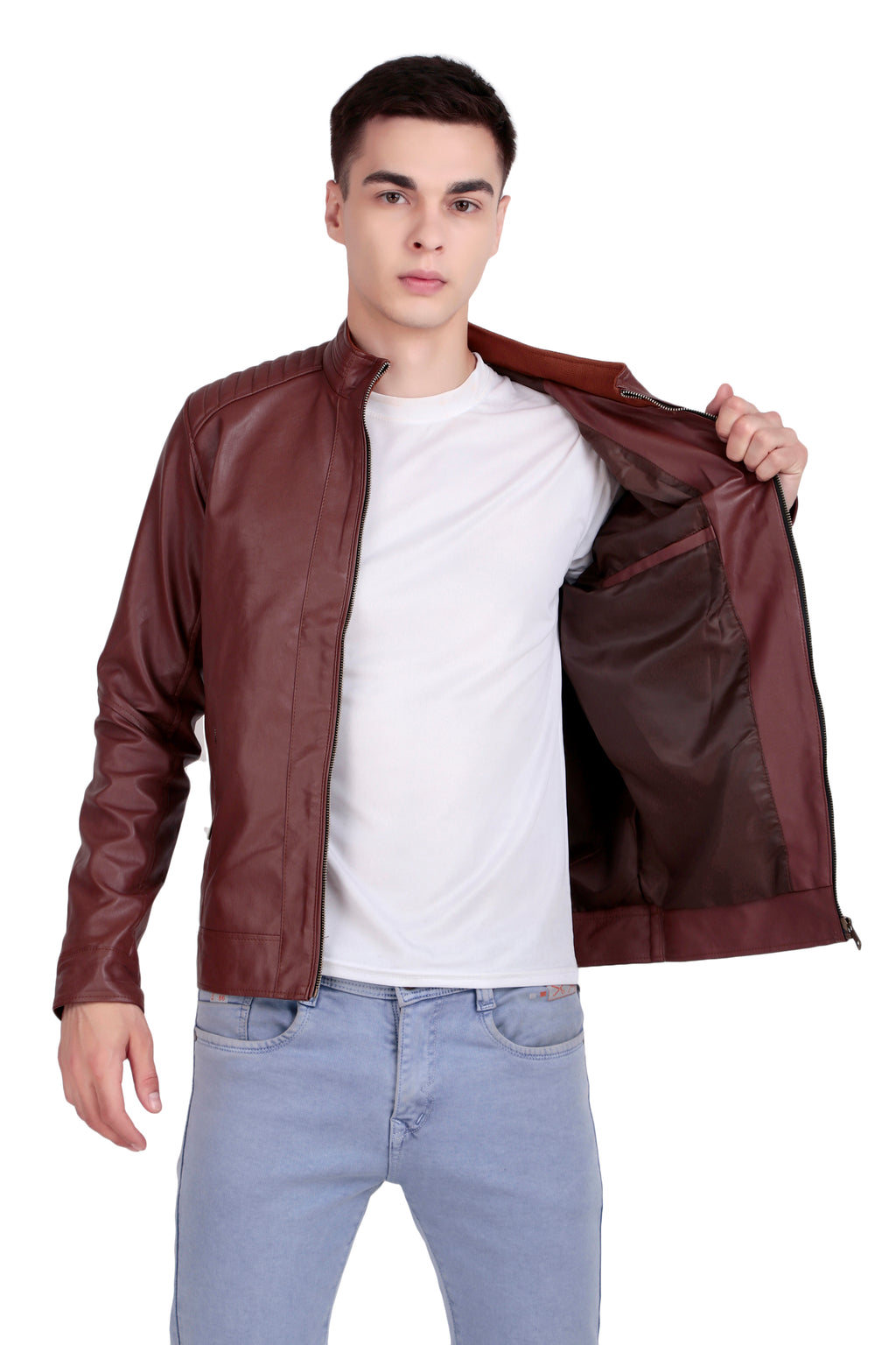 Leather Retail Full Sleeve Men's PU Brown Jacket ( LRM48BR )