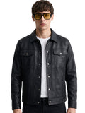 Leather Retail Black Faux Leather Jacket for Men's with Snap Button Closure ( LRM50BL )