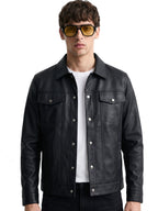 Leather Retail Black Faux Leather Jacket for Men's with Snap Button Closure ( LRM50BL )